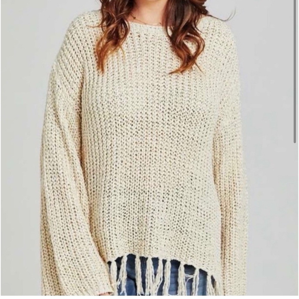 Altar'd State Ivory Beige Sweater Fringe Tassels Boho Size Small
